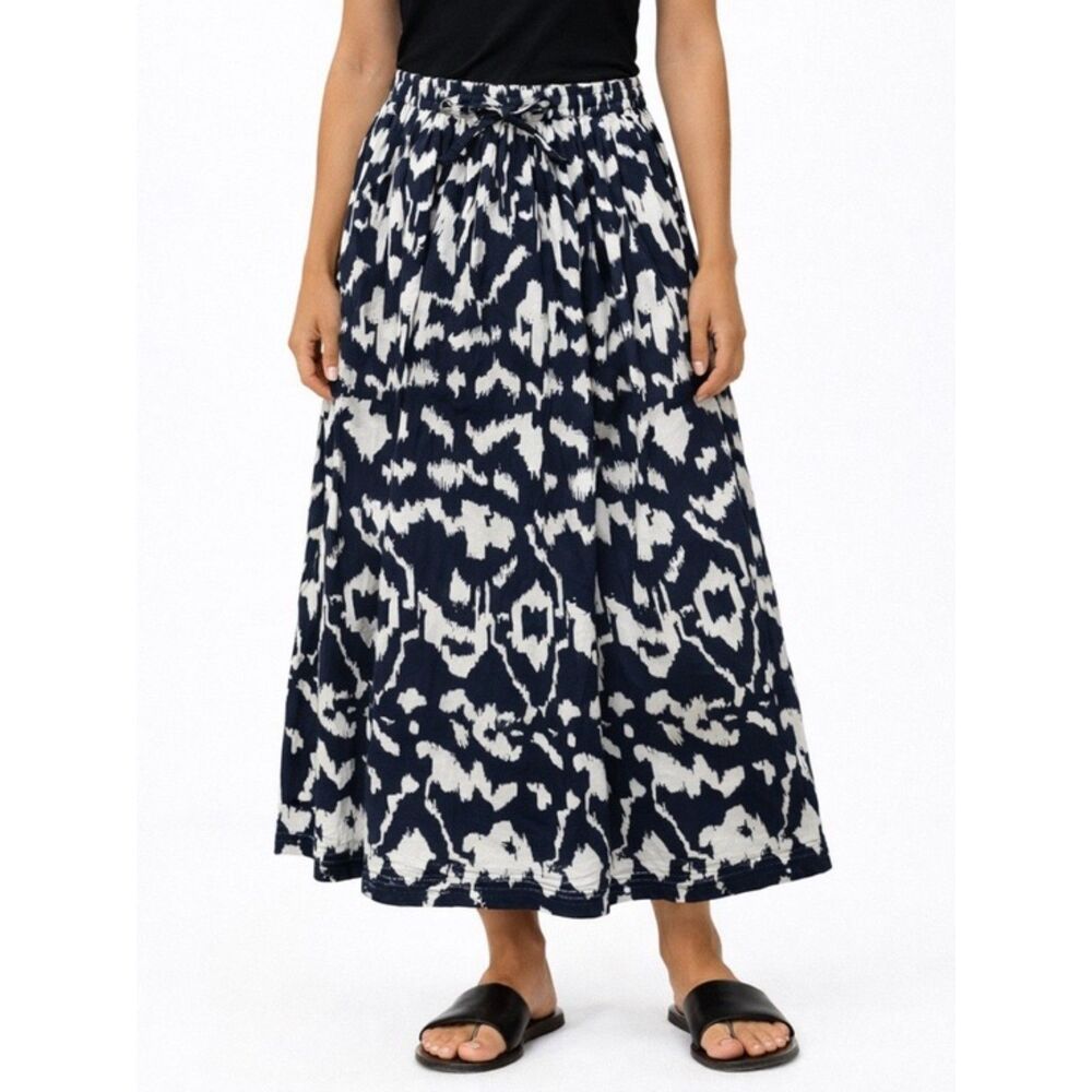 Chadwick’s of Boston Tiered Maxi Peasant Skirt Black & Cream Ikat Size Medium